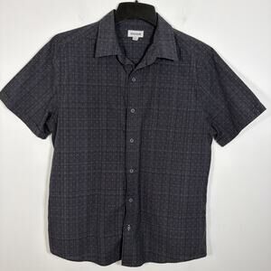 Haggar‎ Black Geometric Print Men Large Casual Button-Down Shirt Short Sleeve